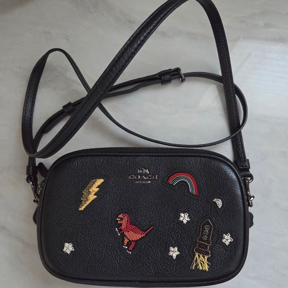 Coach Black Crossbody Bag with Embroidered Accents